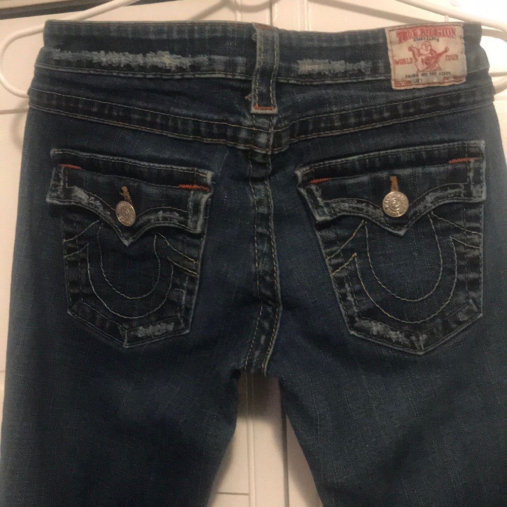 True Religion distressed flare leg jeans